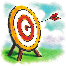 Image of a target with an arrow right in the center.